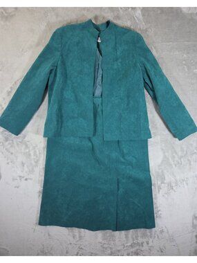 Ultrasuede 2pc Teal Jacket Skirt Suit 18 Plus Lined Shawl Lapel
